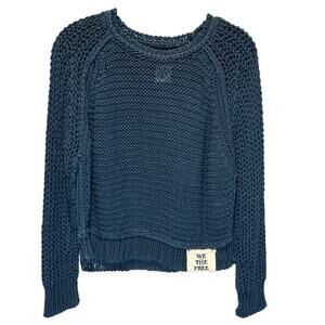 We the Free Blue Essential Linen Chunky Open Knit Sweater - size XS